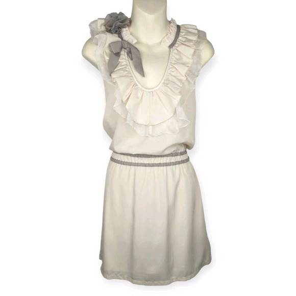 Anthropologie Dresses & Skirts - Luluvia Anthropologie Mini Dress Cream White Ruffle High Neck Feminine Evening M